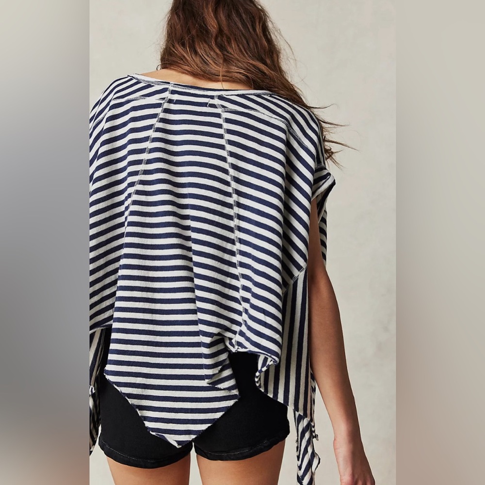 Free People! Striped Angel Tee In Navy Blue & White NWOT!